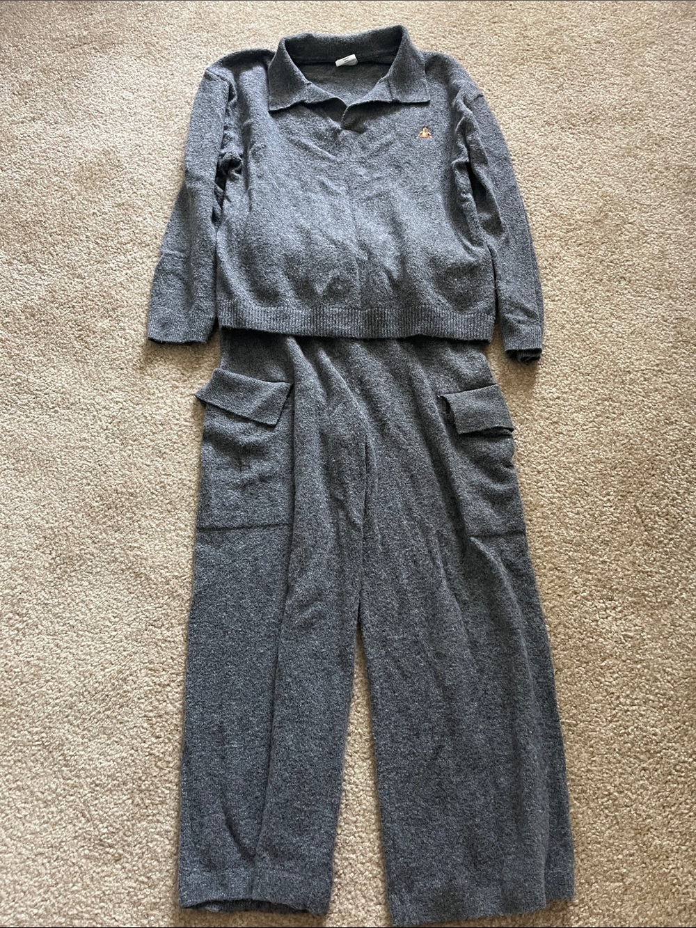 GAP Gray Knit Polo Top & Wide-Leg Pants Set